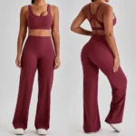 Custom Logo Premium Quality and Fancy Backless Workout Sets for Women, Two Piece Sports Bra with Matching Straight Leg Yoga Pants Gym Pilates Outfits