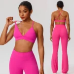 Custom Logo Workout Activewear V Neck Yoga Gym Bra for Women, Premium Sports Underwear Cross Back Pilates Fitness Bralette with Adjustable Straps