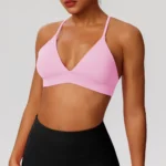 Custom Logo Workout Activewear V Neck Yoga Gym Bra for Women, Premium Sports Underwear Cross Back Pilates Fitness Bralette with Adjustable Straps