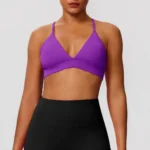 Custom Logo Workout Activewear V Neck Yoga Gym Bra for Women, Premium Sports Underwear Cross Back Pilates Fitness Bralette with Adjustable Straps