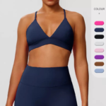 Custom Logo Workout Activewear V Neck Yoga Gym Bra for Women, Premium Sports Underwear Cross Back Pilates Fitness Bralette with Adjustable Straps