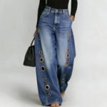 D8773 2026 spring and summer new metal heterosexual corns European and American clothing solid color horse slip loose jeans in stock