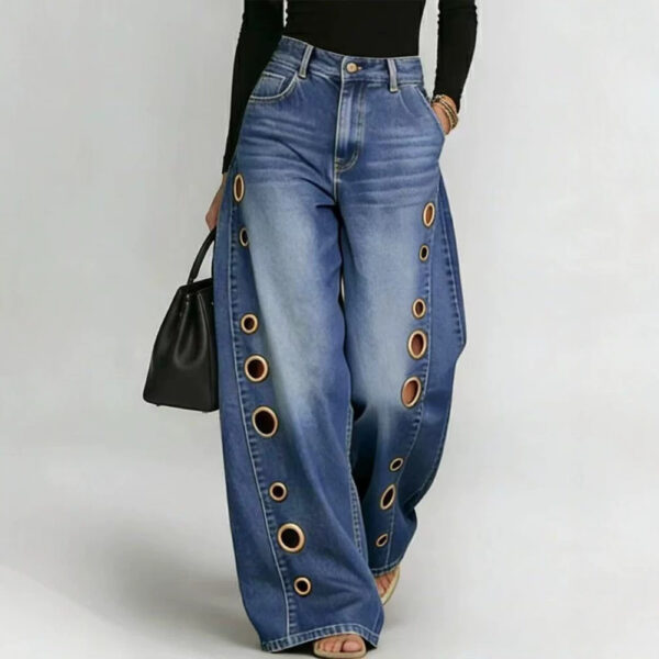 D8773 2026 spring and summer new metal heterosexual corns European and American clothing solid color horse slip loose jeans in stock