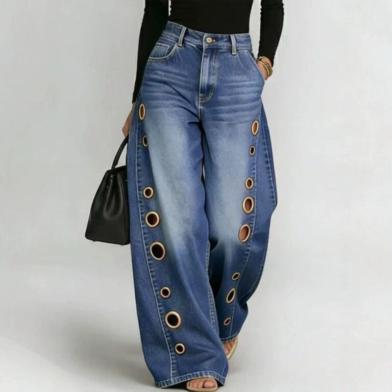 D8773 2026 spring and summer new metal heterosexual corns European and American clothing solid color horse slip loose jeans in stock