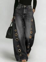 D8773 2026 spring and summer new metal heterosexual corns European and American clothing solid color horse slip loose jeans in stock