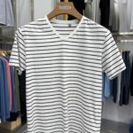 【Doujia】Withdraw the remaining orders! Classic striped V-neck short-sleeved T-shirt men's summer breathable shirt white casual 1T32