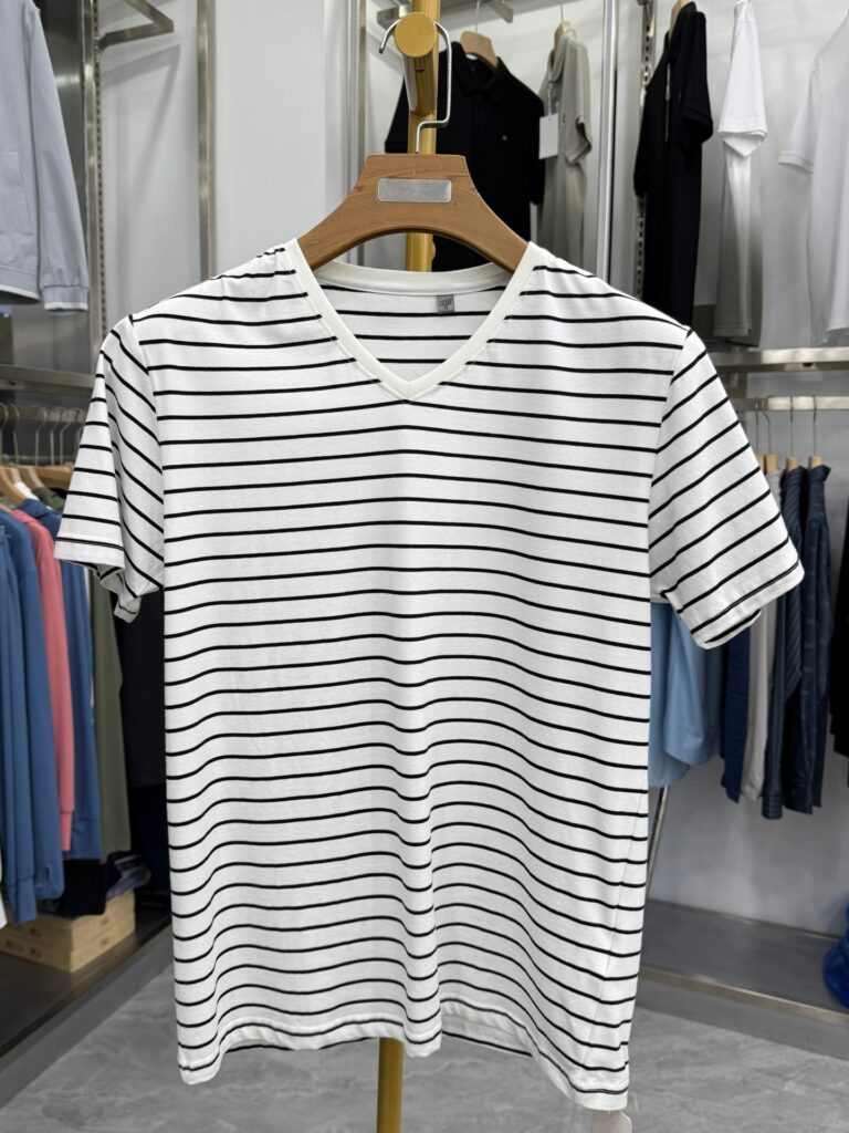 【Doujia】Withdraw the remaining orders! Classic striped V-neck short-sleeved T-shirt men's summer breathable shirt white casual 1T32