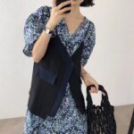 Dress Women Simple Floral Summer All-match Leisure Casual Ulzzang Chic Fashion Mid-calf Puff-sleeve Sundress Holiday Harajuku