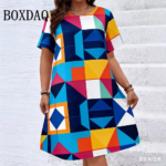 Elegant Fashion Polka Dot Striped Print Women'S Dresses Summer Plus Size Short Sleeve Loose Dress Casual O-Neck Woman's Clothing
