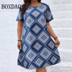 Elegant Fashion Polka Dot Striped Print Women'S Dresses Summer Plus Size Short Sleeve Loose Dress Casual O-Neck Woman's Clothing