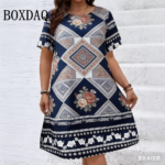 Elegant Fashion Polka Dot Striped Print Women'S Dresses Summer Plus Size Short Sleeve Loose Dress Casual O-Neck Woman's Clothing