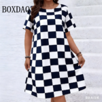 Elegant Fashion Polka Dot Striped Print Women'S Dresses Summer Plus Size Short Sleeve Loose Dress Casual O-Neck Woman's Clothing