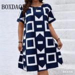 Elegant Fashion Polka Dot Striped Print Women'S Dresses Summer Plus Size Short Sleeve Loose Dress Casual O-Neck Woman's Clothing