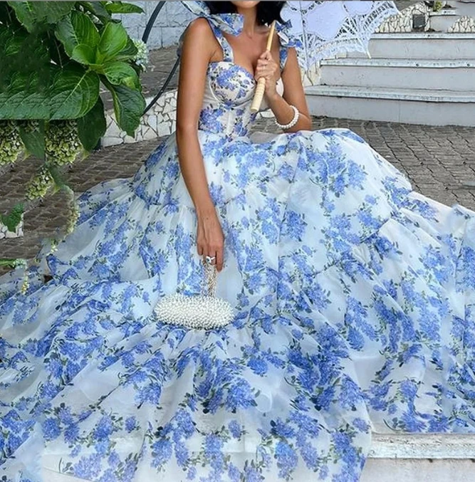 Elegant Party Dresses for Women 2026 New Sweet and Fashionable Floral Style Large Swing Shoulder Strap Dress Beach Vacation