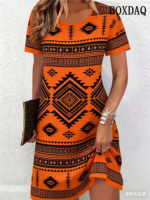 Ethnic Style Pattern 3D Printing Dresses For Women 2026 Fashion Summer Short Sleeve Loose A-Line Dress Casual Women's Clothing