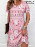 Ethnic Style Pattern 3D Printing Dresses For Women 2026 Fashion Summer Short Sleeve Loose A-Line Dress Casual Women's Clothing