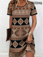 Ethnic Style Pattern 3D Printing Dresses For Women 2026 Fashion Summer Short Sleeve Loose A-Line Dress Casual Women's Clothing