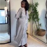 European and American cross-border women's clothing 2025 autumn new casual large size deep V-neck loose large size long backless dress