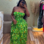 European and American cross-border women's clothing 2025 summer new style small fresh holiday tube top printed ruffle cake skirt dress