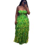 European and American cross-border women's clothing 2025 summer new style small fresh holiday tube top printed ruffle cake skirt dress