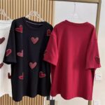 Extra large size 2-300 pounds fat mm spring heavy industry three-dimensional love towel embroidered short-sleeved T-shirt women's beaded loose top