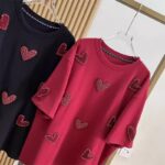 Extra large size 2-300 pounds fat mm spring heavy industry three-dimensional love towel embroidered short-sleeved T-shirt women's beaded loose top