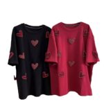 Extra large size 2-300 pounds fat mm spring heavy industry three-dimensional love towel embroidered short-sleeved T-shirt women's beaded loose top