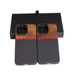 Factory Price Customized Plastic Ring Protection Camera Aramid Fiber and Wooden Mobile Phone Cases for iPhone 15
