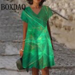Fashion Abstract Gradient Dress Women Plus Size Summer Short Sleeve Midi Dress Casual Print Loose A-Line Dresses Femme Sundress