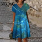 Fashion Abstract Gradient Dress Women Plus Size Summer Short Sleeve Midi Dress Casual Print Loose A-Line Dresses Femme Sundress