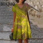 Fashion Abstract Gradient Dress Women Plus Size Summer Short Sleeve Midi Dress Casual Print Loose A-Line Dresses Femme Sundress