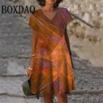 Fashion Abstract Gradient Dress Women Plus Size Summer Short Sleeve Midi Dress Casual Print Loose A-Line Dresses Femme Sundress