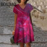 Fashion Abstract Gradient Dress Women Plus Size Summer Short Sleeve Midi Dress Casual Print Loose A-Line Dresses Femme Sundress
