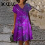 Fashion Abstract Gradient Dress Women Plus Size Summer Short Sleeve Midi Dress Casual Print Loose A-Line Dresses Femme Sundress