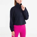 Fitness Women Sports Jacket Top High Collar Half Zipper Loose Pocket Long Sleeve Yoga Shirt Gym Coat Comprehensive Training Top