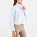 Fitness Women Sports Jacket Top High Collar Half Zipper Loose Pocket Long Sleeve Yoga Shirt Gym Coat Comprehensive Training Top