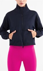 Fitness Women Sports Jacket Top High Collar Half Zipper Loose Pocket Long Sleeve Yoga Shirt Gym Coat Comprehensive Training Top