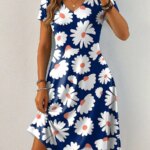 Floral 3D Print Short Dresses For Women Elegant Mini Dress Woman Short Sleeve Vintage Dress Summer Casual Plus Size Clothing 9XL