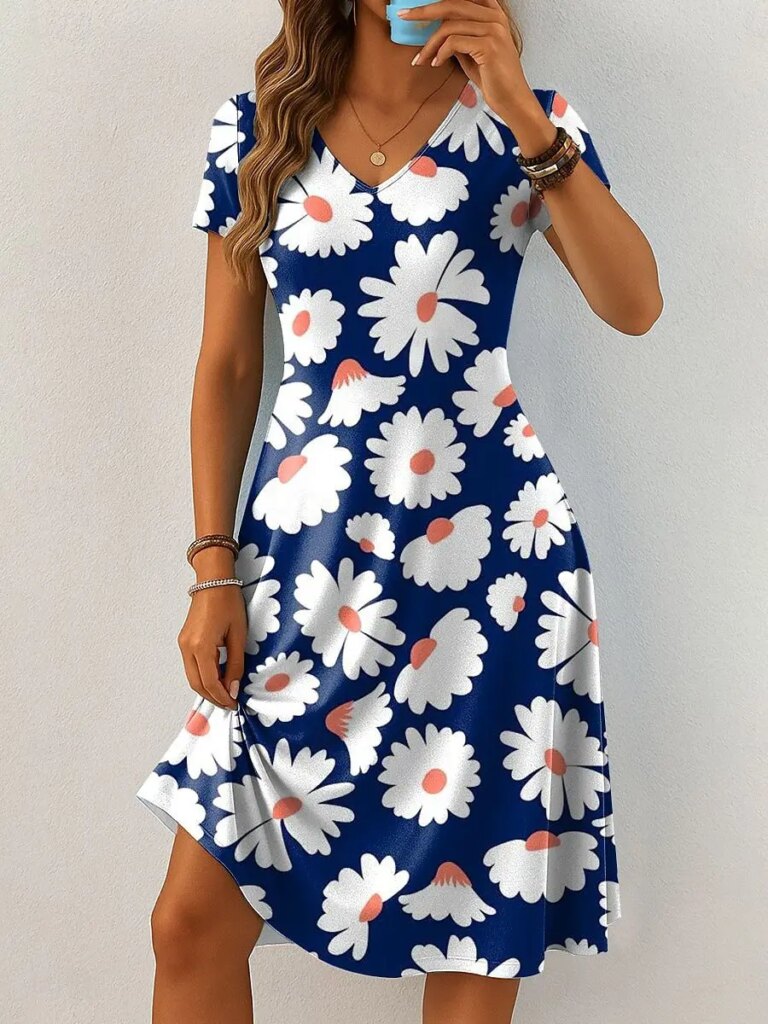 Floral 3D Print Short Dresses For Women Elegant Mini Dress Woman Short Sleeve Vintage Dress Summer Casual Plus Size Clothing 9XL