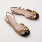 Foreign trade sandals, women's Korean style 2024 flat-soled color-blocked toe-toe sandals, thick heels, half-cup women's shoes, breathable and lightweight