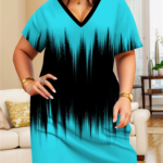 Gradient Dresses Summer Elegant Women'S Clothing Fashion Print Short Sleeves Loose Dress Plus Size Casual V-Neck Party Dress 6XL