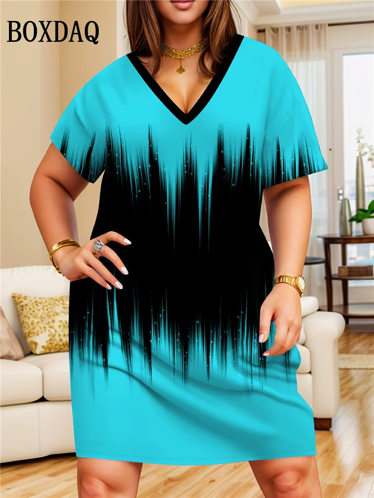 Gradient Dresses Summer Elegant Women'S Clothing Fashion Print Short Sleeves Loose Dress Plus Size Casual V-Neck Party Dress 6XL Gradient Dresses Summer Elegant Women'S Clothing Fashion Print Short Sleeves Loose Dress Plus Size Casual V-Neck Party Dress 6XL
