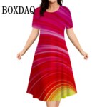 Gradient Tie Dye Striped Dresses For Women 2025 Summer Fashion Plus Size Dress Short Sleeve Loose Casual Print Dress 9XL Clothes
