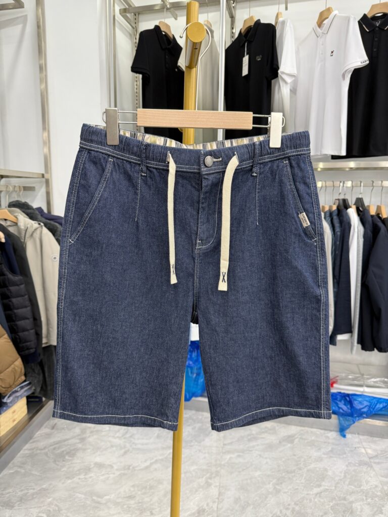【H Family】Fax! Men's elastic waist denim shorts summer straight loose comfortable drawstring five points 2Y011A