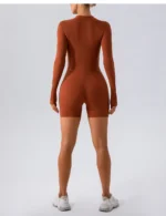 High Waist Butt-Lifting Short Leggings Yoga Set Solid Color Fitness Sports Zipper Running Breathable Workout Wear