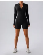 High Waist Butt-Lifting Short Leggings Yoga Set Solid Color Fitness Sports Zipper Running Breathable Workout Wear
