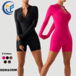High Waist Butt-Lifting Short Leggings Yoga Set Solid Color Fitness Sports Zipper Running Breathable Workout Wear