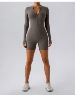 High Waist Butt-Lifting Short Leggings Yoga Set Solid Color Fitness Sports Zipper Running Breathable Workout Wear