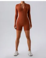 High Waist Butt-Lifting Short Leggings Yoga Set Solid Color Fitness Sports Zipper Running Breathable Workout Wear