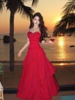 Holiday Sexy Club Birthday Party Backless Dress Women Summer V Neck Sleeveless Spaghetti Strap Mesh Tulle Ruffled Long Dresses